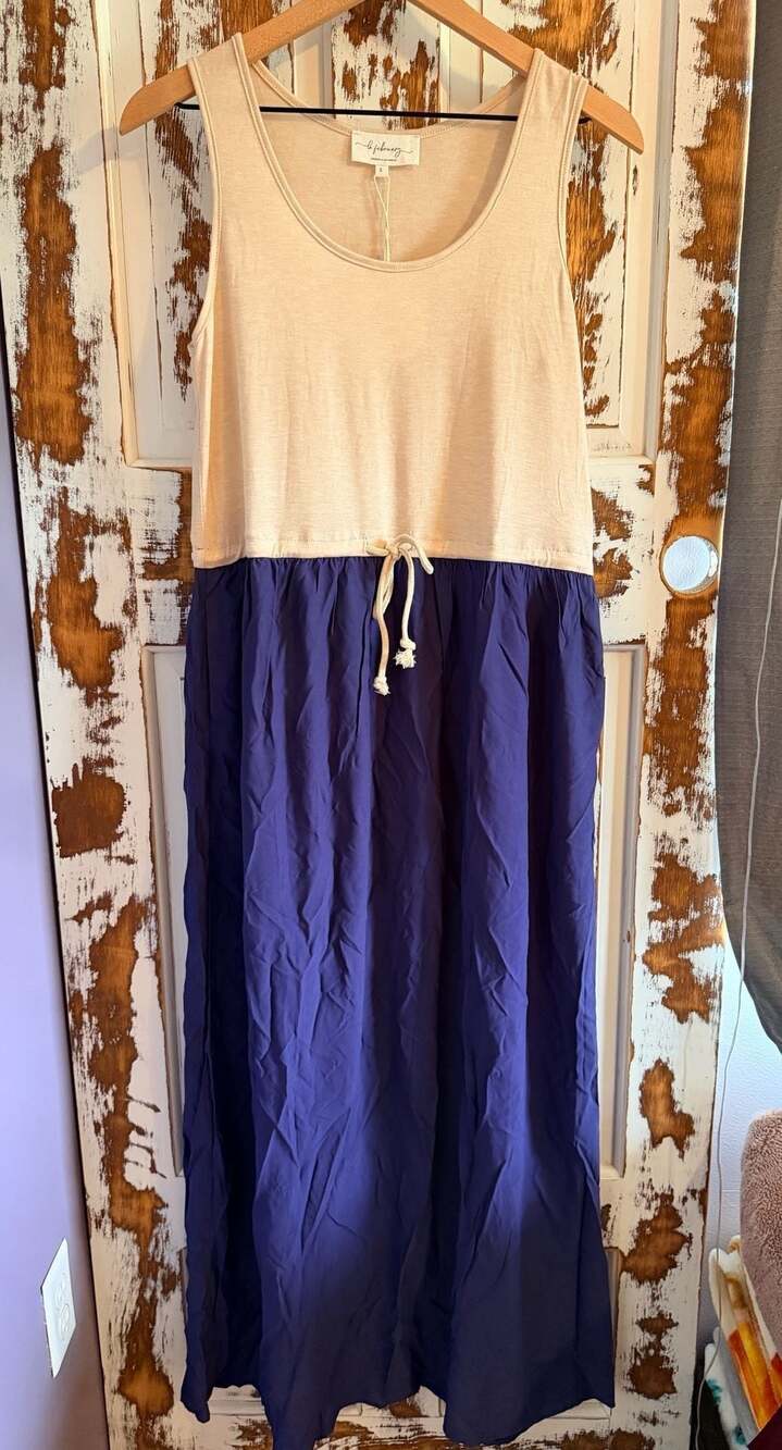 In February Coastal Grandmother Cottagecore Resort Wear Colorblock Maxi Dress